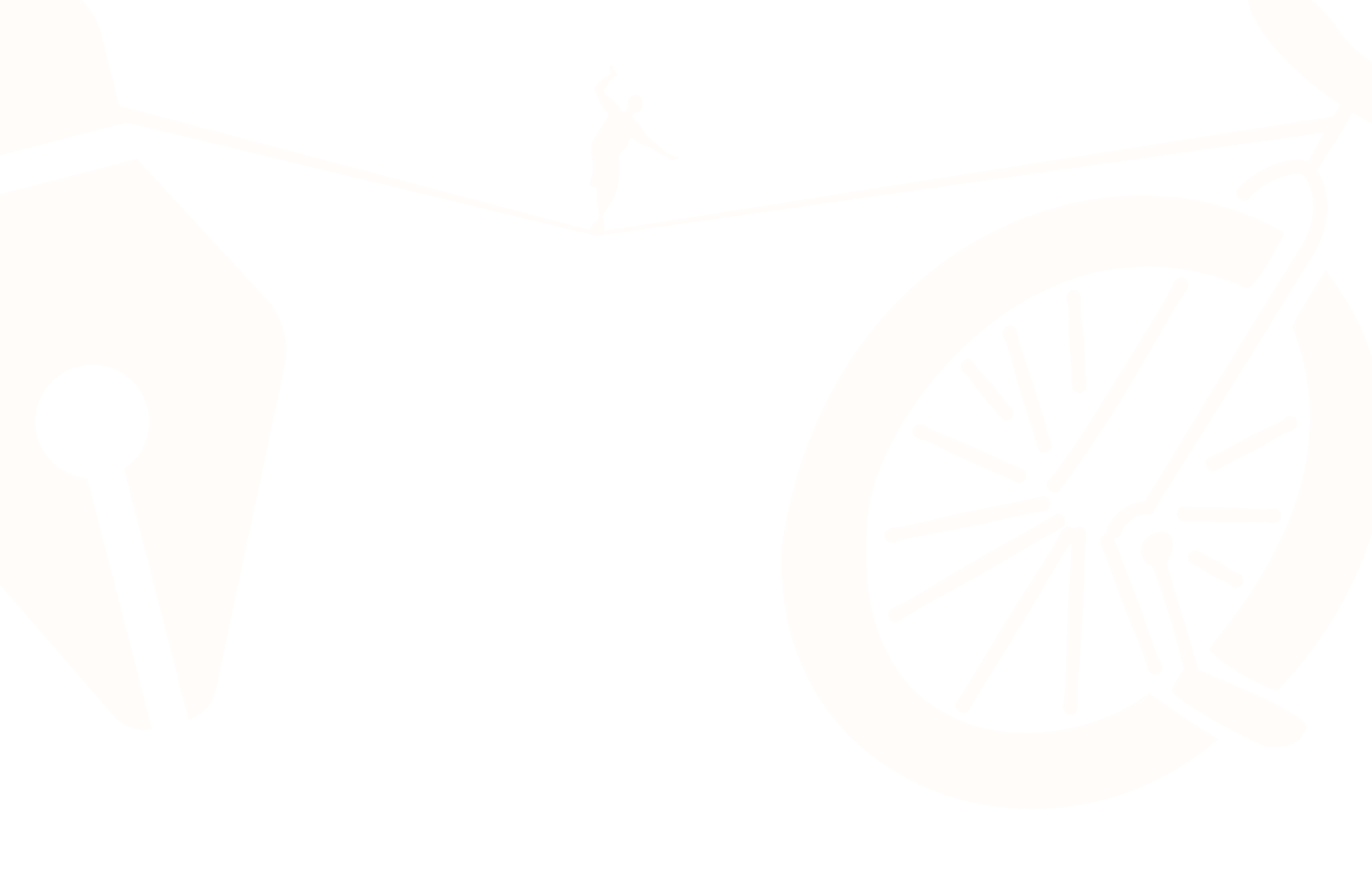 Illustration de fond représentant une plume, un monocyle et une slackline.