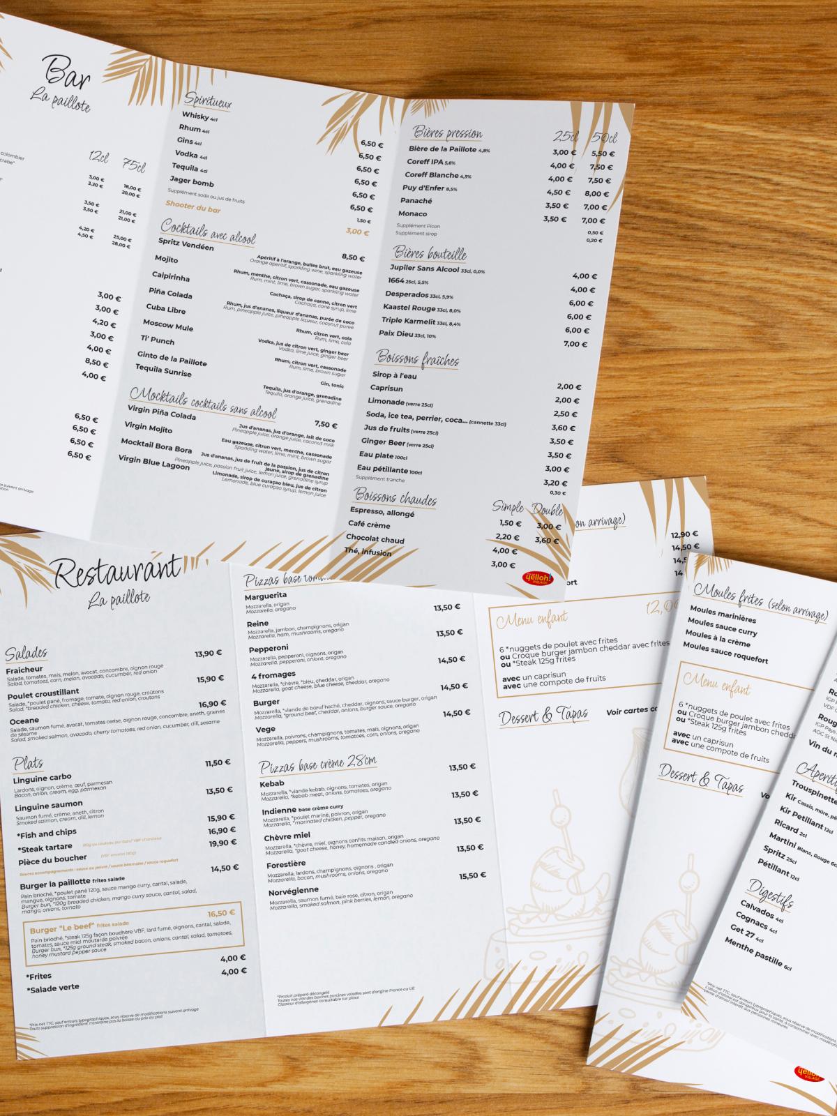 Carte des menus du bar/restaurant Le 111